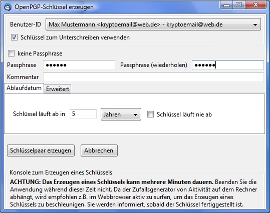 Schlssel in Enigmail erzeugen