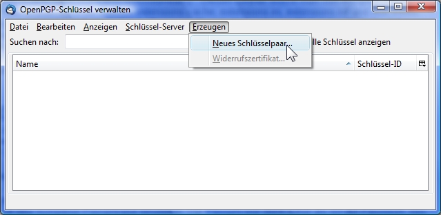 Enigmail Verwaltung der Schlssel