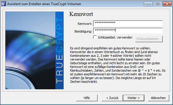 Bestimmung eines sicheren TrueCrypt Passwortes