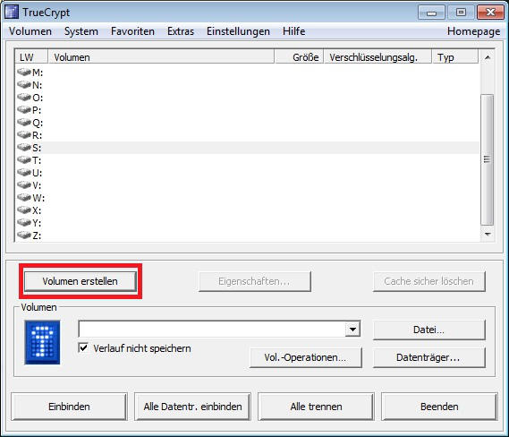 Volumen zur Verschluesselung erstellen